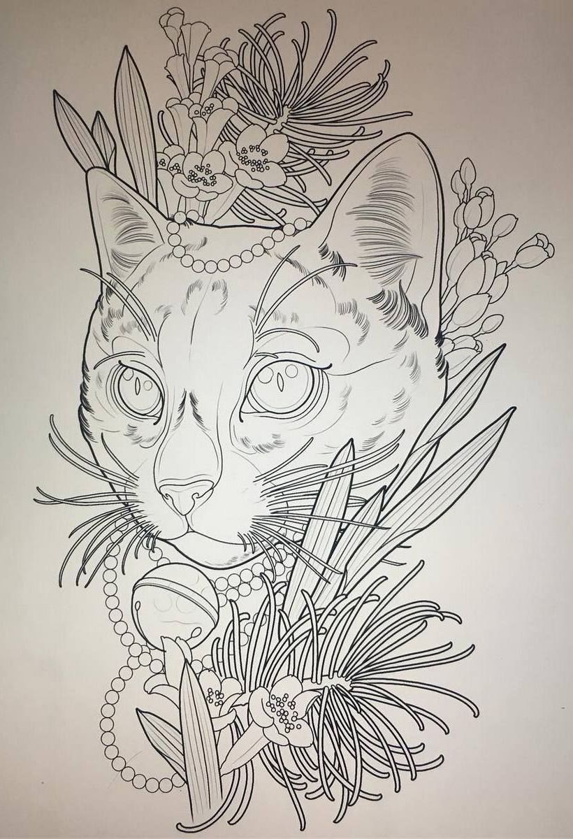 820x1200 Cat Tattoo Design I Plantillas De - Cat Tattoo Drawing