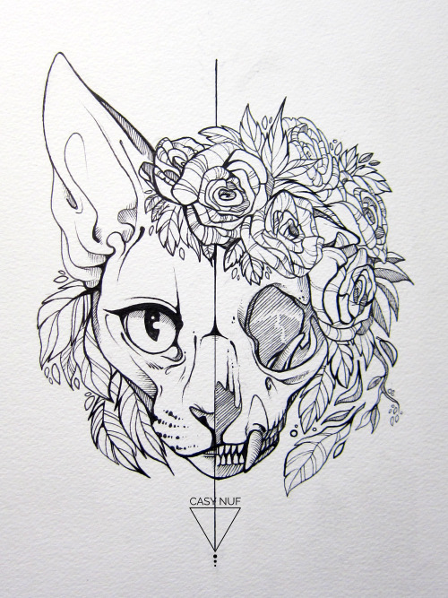 500x667 Cat Skull Tattoo Design Tumblr - Cat Tattoo Drawing