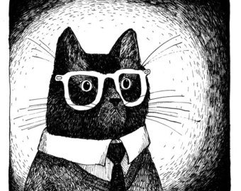 340x270 Cat Wearing Glasses Etsy - Cat With Glasses Drawing