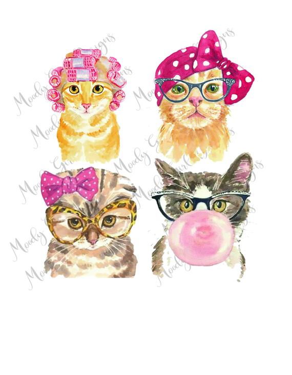 570x732 Cats Glasses Clipart Designs Png Watercolor Painting Drawings Etsy - Cat With Glasses Drawing