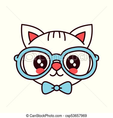 450x470 Cute Smiling Funny Hipster Cat In Glasses And Butterfly Tie Face - Cat With Glasses Drawing