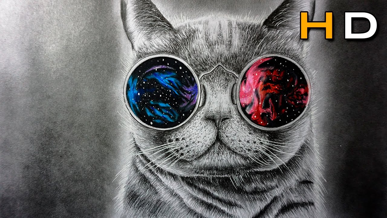 1280x720 How To Draw Hipster Cat With Pencil Step - Cat With Glasses Drawing