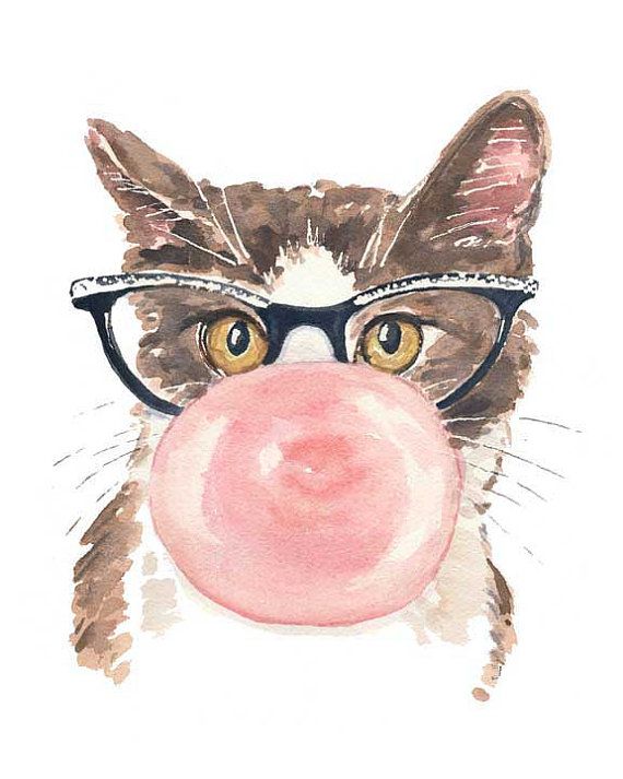 570x713 It's A Little Weird How Much I Love This Funny Cat Watercolor - Cat With Glasses Drawing