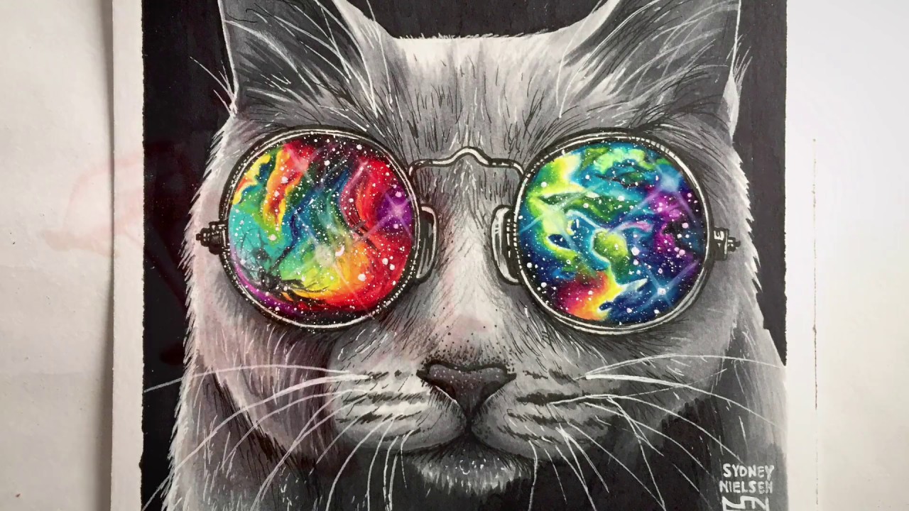 1280x720 Time Lapse Drawing Emmet With Galaxy Glasses - Cat With Glasses Drawing