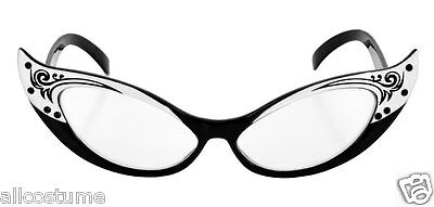 400x191 vintage look cat eye glasses blackwhite rhinestone glasses - Cat With Glasses Drawing
