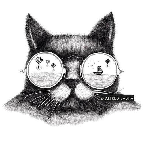 500x500 Art, Cat, Drawing, Glasses, Summer - Cat With Glasses Drawing
