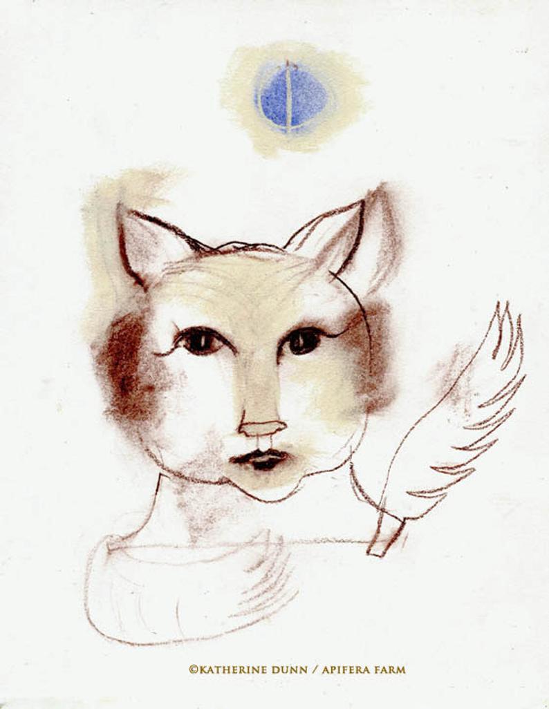 794x1026 Original Drawing Baby Cat Wings Etsy - Cat With Wings Drawing