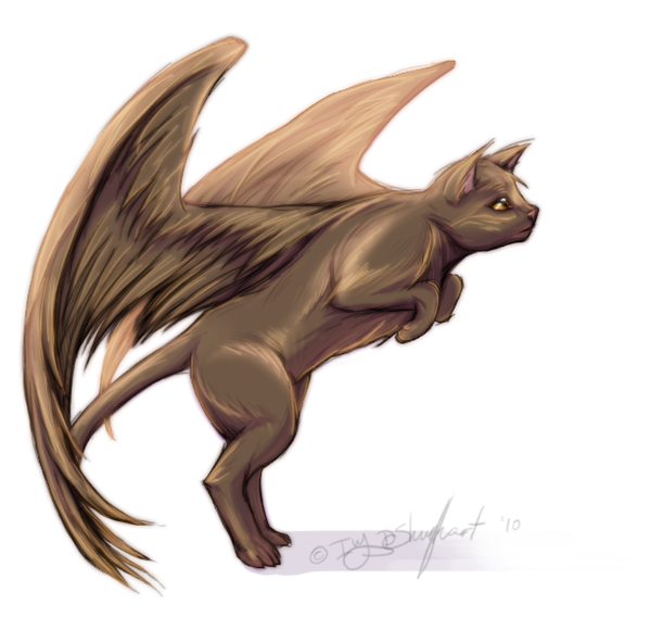 600x580 Anime Cats - Cat With Wings Drawing