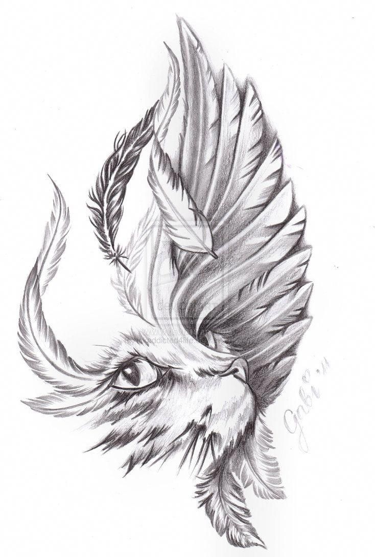 734x1089 Cat And Bird Wing - Cat With Wings Drawing