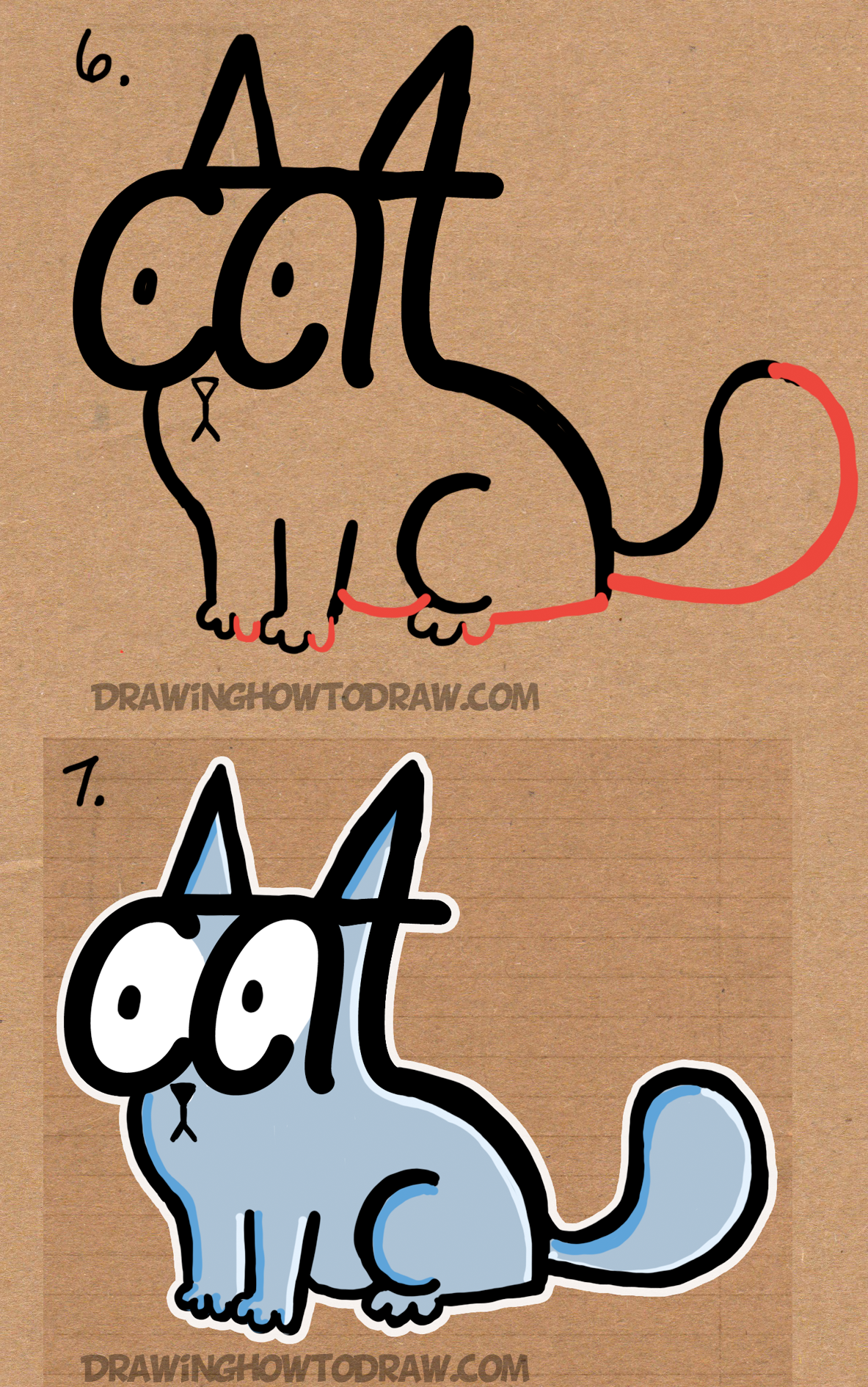1183x1890 how to draw a cartoon cat using the word cat easy steps tutorial - Cat Word Drawing