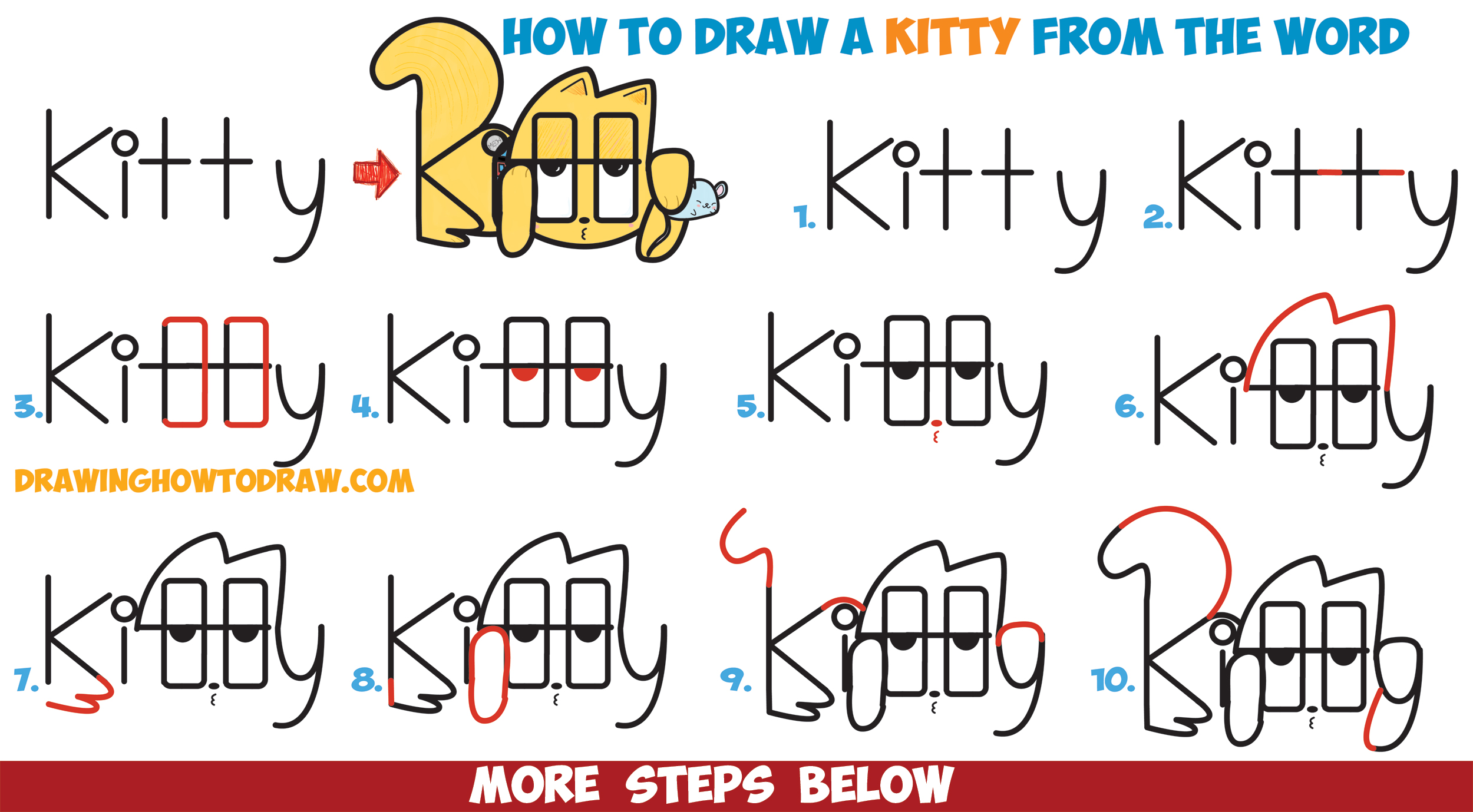 2500x1379 how to draw a cartoon kitty cat and mouse from the word kitty - Cat Word Drawing