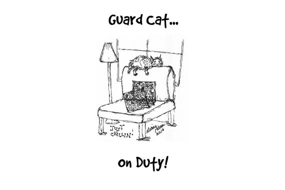 570x380 Simple Cat Drawing Guard Cat Lazy Cat Cats Illustrated Etsy - Cat Word Drawing
