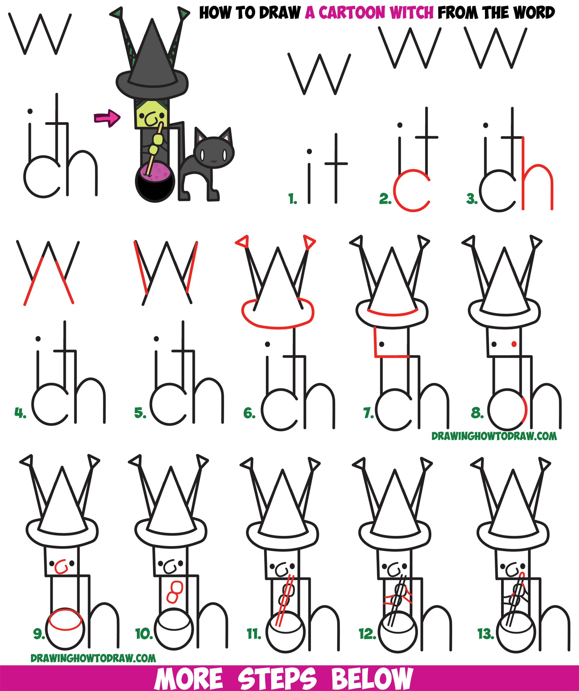 2400x2865 Cartoons Step - Cat Word Drawing