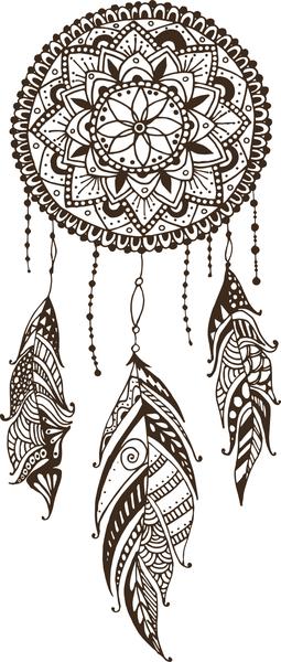 255x600 dainty brown henna flower feather dream catcher drawing vinyl - Catcher Drawing