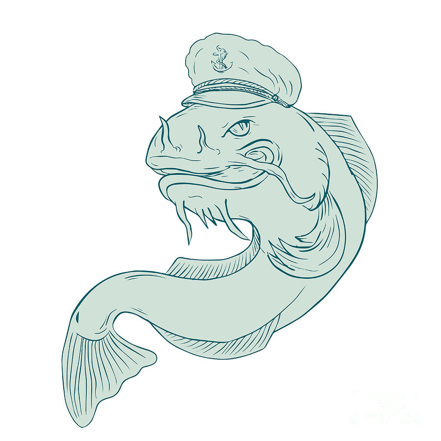 900x900 Captain Catfish Drawing Digital Art - Catfish Line Drawing