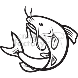 300x300 Black And White Catfish Jump Mp Clipart Royalty Free Clipart - Catfish Line Drawing