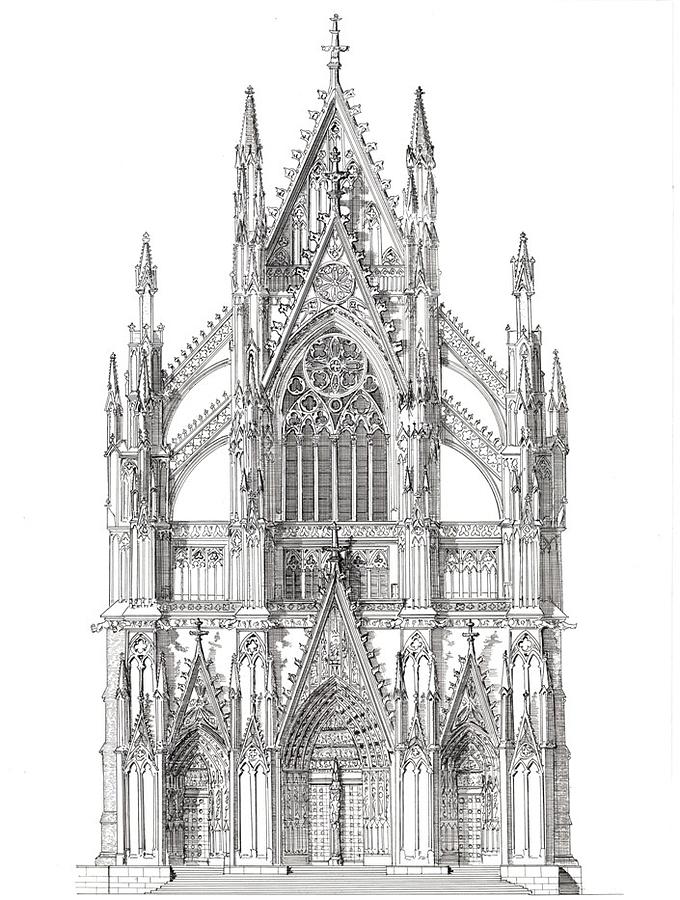 680x900 north portal cologne cathedral germany drawing - Cathedral Drawing