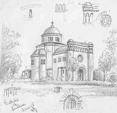 400x389 ludlow, st peter's roman catholic church, shropshire, pencil drawing - Catholic Church Drawing