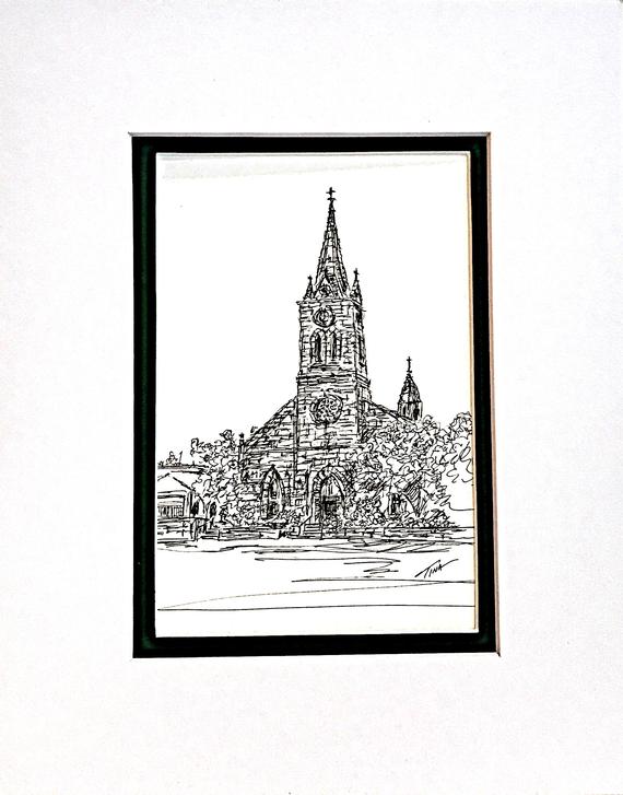 570x727 saints peter and paul catholic church new braunfels texas etsy - Catholic Church Drawing