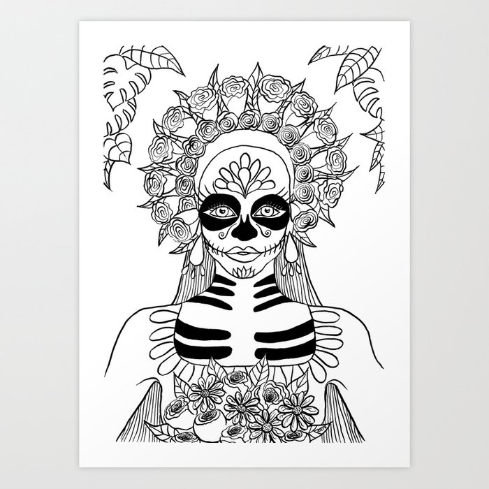 700x700 la calavera catrina sugar skull ink drawing art print - Catrina Drawing
