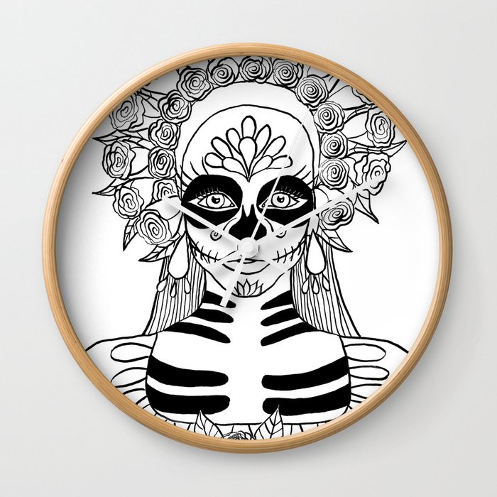 700x700 la calavera catrina sugar skull ink drawing wall clock - Catrina Drawing