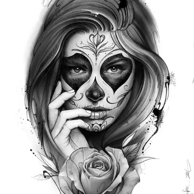 640x640 Art Tattoos, Skull Girl Tattoo, Sleeve - Catrina Drawing