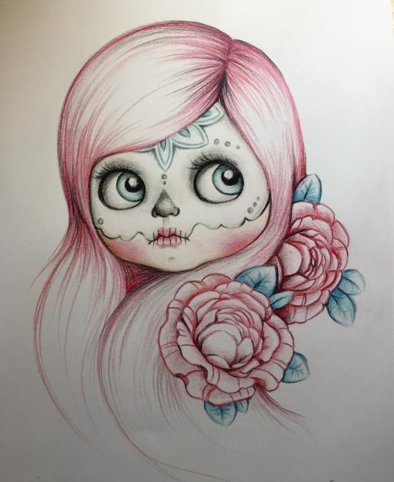 570x697 blythe catrina art print print blythe draw blythe etsy - Catrina Drawing
