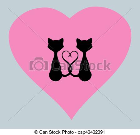 450x435 cat love big heart vector cats silhouettes with pink hearts - Cats In Love Drawing