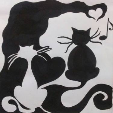 375x376 cats, love and music drawing - Cats In Love Drawing