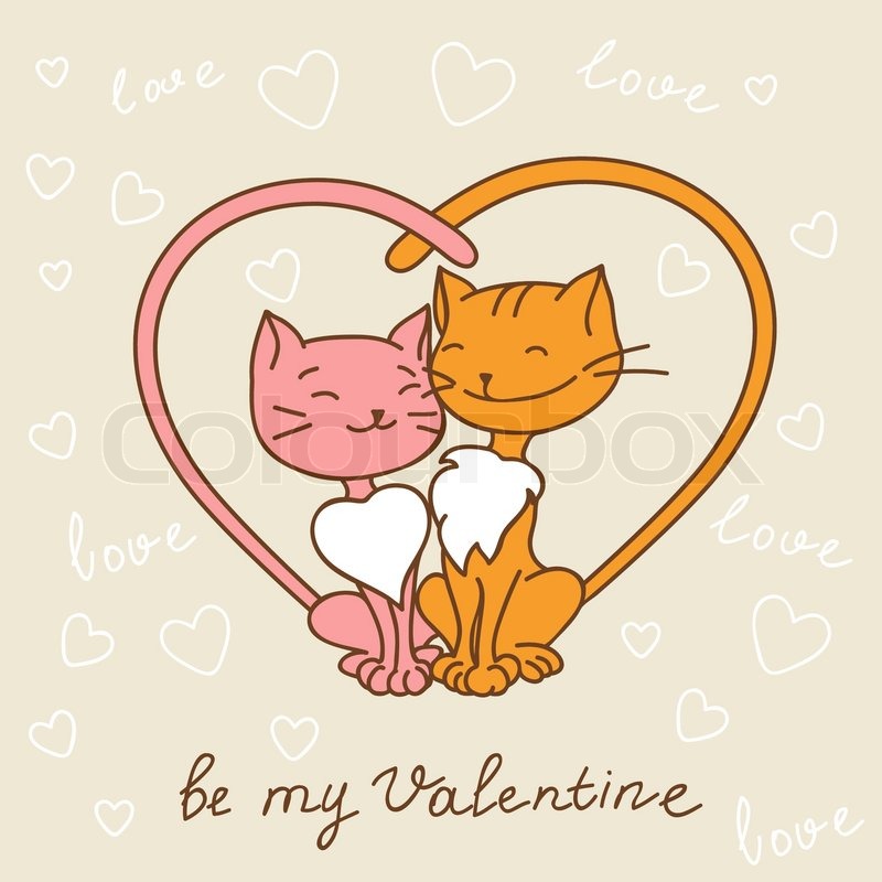 800x800 Valentine's Day Love Postcard With Stock Vector Colourbox - Cats In Love Drawing