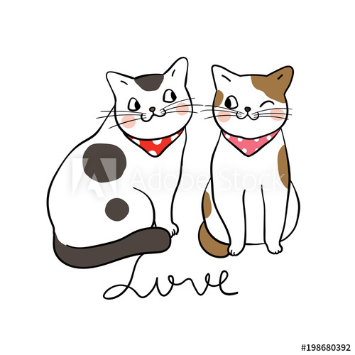 500x500 Vector Illustration Character Design Couple Cat In Love Draw - Cats In Love Drawing