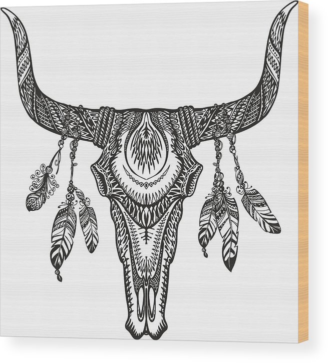 655x725 Bull Skull With Feathers Hand Drawn Sketch Native American Totem - Cattle Skull Drawing