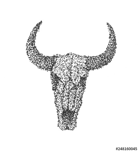 455x500 cow skull hand drawn sketch art dotwork or engraving style raster - Cattle Skull Drawing