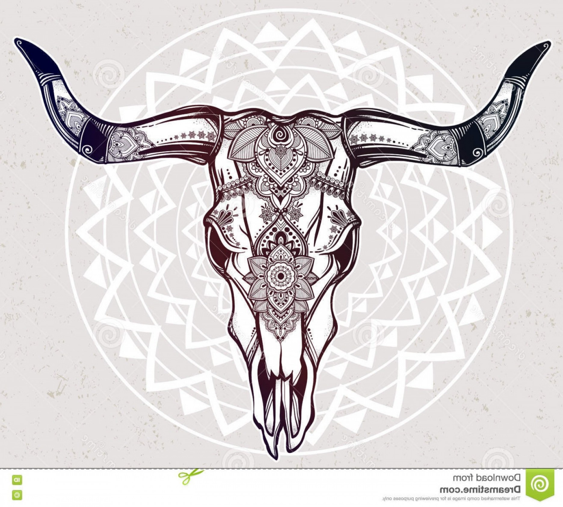 1872x1688 Indian Bull Skull Tattoo Hand Drawn Romantic Style Ornate Cow - Cattle Skull Drawing