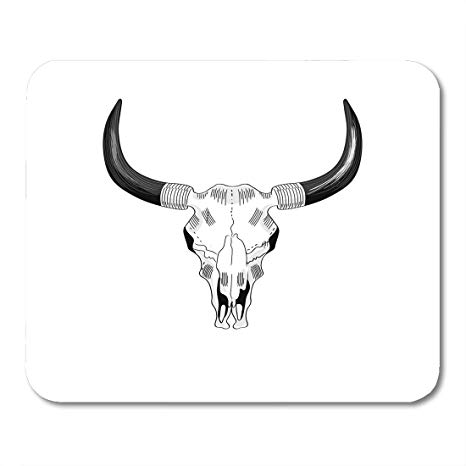 466x466 boszina mouse pad white cattle drawing of cow bull - Cattle Skull Drawing