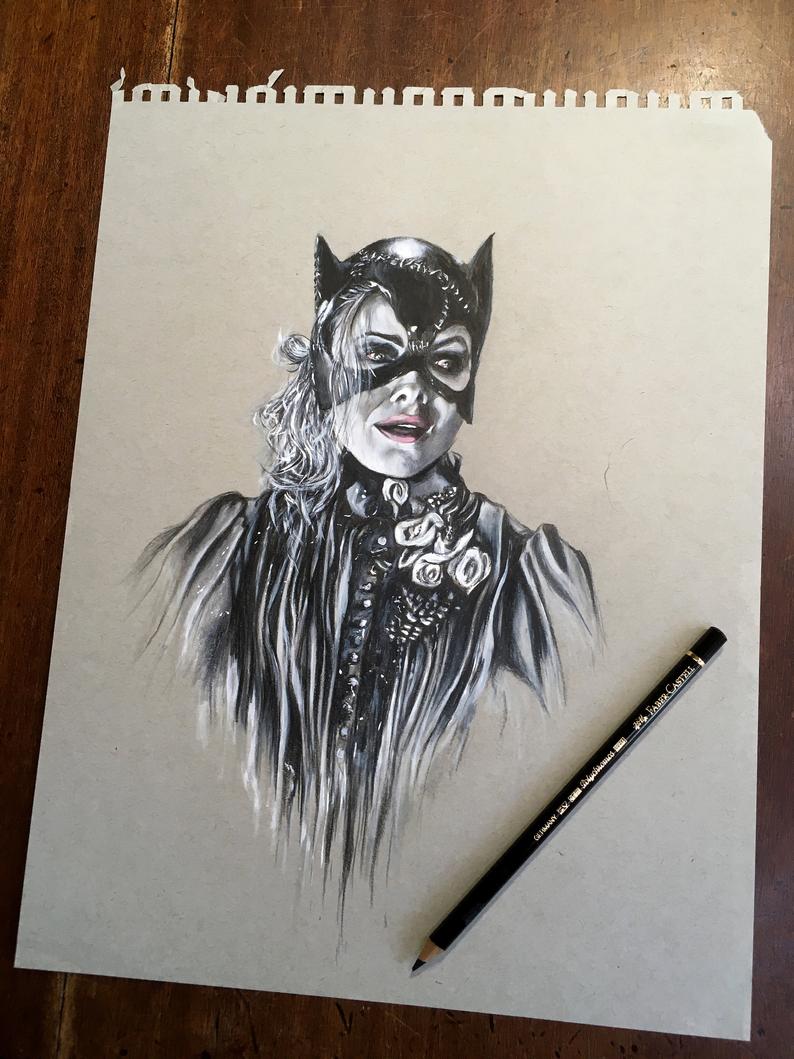 794x1059 catwoman original drawing batman drawing catwoman fan art etsy - Catwoman Drawing