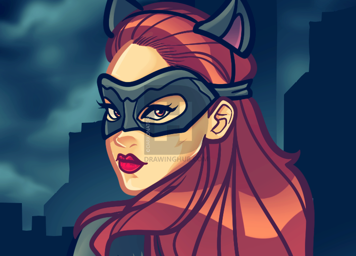 732x527 how to draw catwoman, anne hathaway, step - Catwoman Drawing
