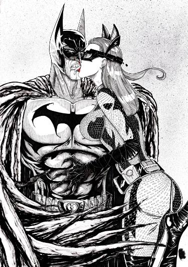 375x530 batman and catwoman poster print drawing - Catwoman Drawing