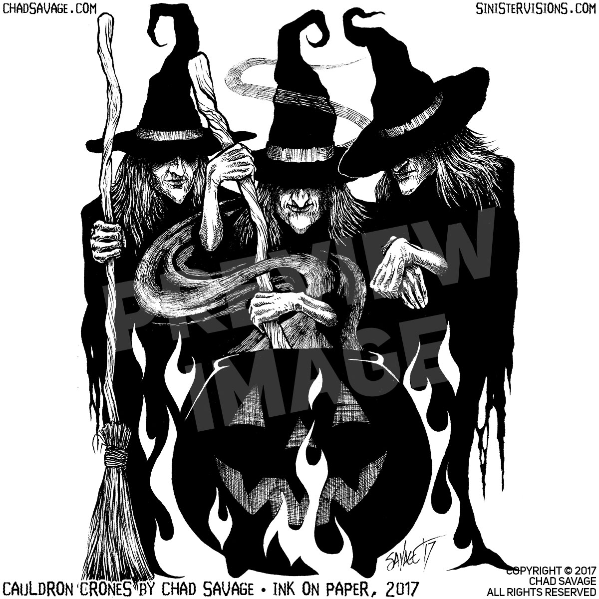 1200x1200 cauldron crones original halloween ink drawing - Cauldron Drawing