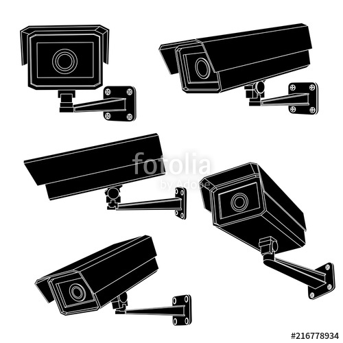 500x500 Cctv Security Cameras Black Outline Drawing Stock Image - Cctv Camera Drawing