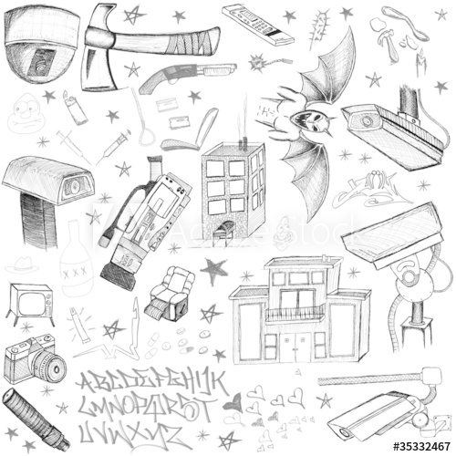 500x500 Random Doodle Axe Cctv Camera Drawings Tv Weapons Drugs Gun - Cctv Camera Drawing