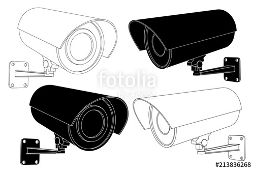 500x334 Security Cctv Camera Outline Drawing, Black Silhouette - Cctv Camera Drawing