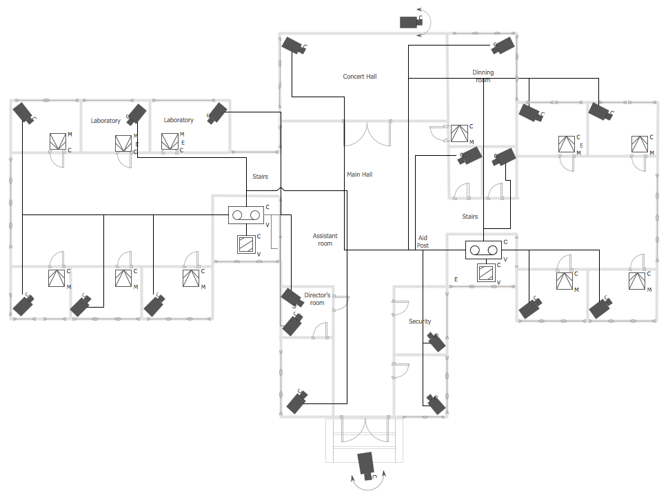 969x725 Security And Access Plans Solution - Cctv Camera Drawing