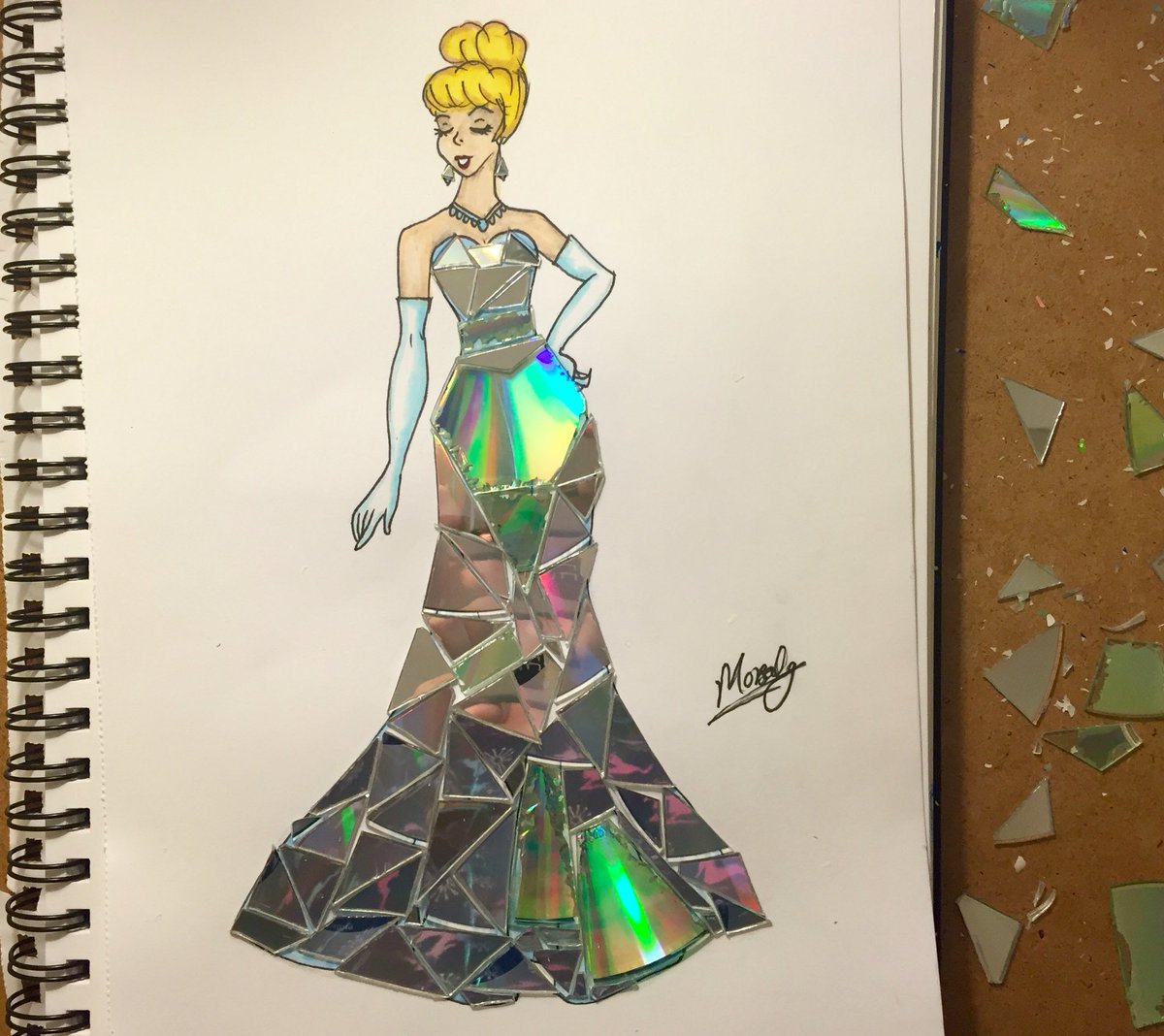 1200x1068 Morsalg On Twitter Cinderella In A Dress Made Of Broken Cd - Cd Drawing