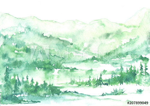 500x354 Watercolor Postcard, Card, Green Background For Your Design - Cedar Drawings