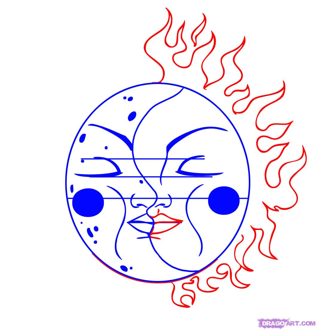 1060x1104 how to draw a celestial sun and moon, step - Celestial Sun And Moon Drawing