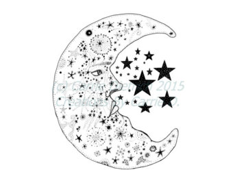 340x270 moon illustration print moon art moon drawing nursery art etsy - Celestial Sun And Moon Drawing