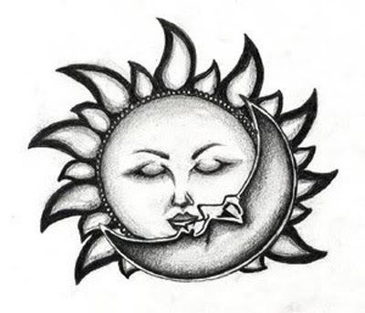 400x343 beautiful moon tattoos ideas - Celestial Sun And Moon Drawing