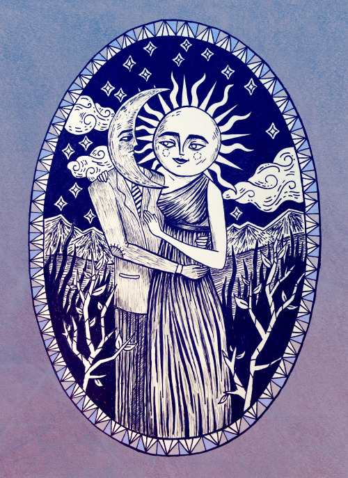 500x687 love drawing illustration art design moon artwork sun magic - Celestial Sun And Moon Drawing