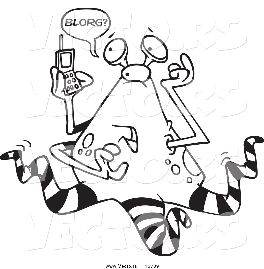 1024x1044 vector of a cartoon alien using a cell phone - Cell Cartoon Drawing